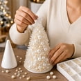 thumbnail image 4 of DIY Beaded Christmas Tree Craft Kit, Complete Tabletop Mini Xmas Tree Making Set with Foam , Pearl Beads, Pins & Star Topper, Handmade Holiday Decor for Ornament, Creative DIY Art Project-E, 4 of 5