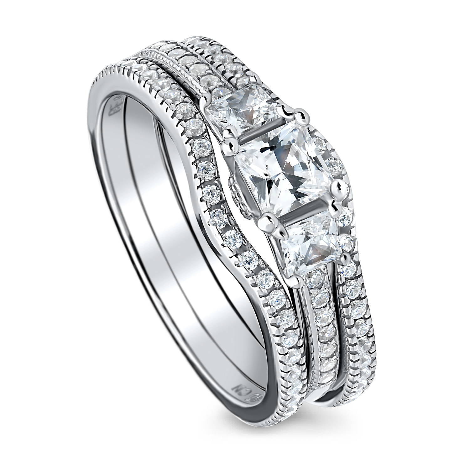 Princess Kylie Clear Round Cubic Zirconia Antique Flower Design Ring Rhodium Plated Sterling Silver