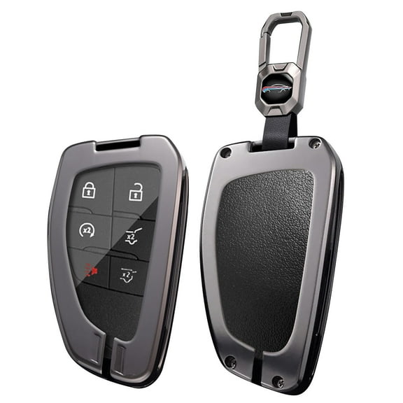 Metal and Leather Key Fob Case Fit for GMC Hummer EV Yukon Canyon Sierra Acadia Terrain 2021-up Smart Remote Car Key Bag Antiscratched Key Shell Cover with Keychain