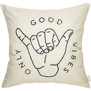 Fahrendom Good Vibes Only AIF4Aloha Hand Gesture Hang Hand Symbol Motivational Sign Cotton Linen Home Decorative Throw Pillow Case Cushion Cover with Words for Sofa Couch 20 x 20 in