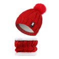 thumbnail image 1 of Gorro de punto Soledad con pompones y bufanda tubo rojo para niñas, 1 of 5