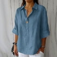 thumbnail image 2 of JGGSPWM Womens Summer Linen Tops V Neck Collared 3/4 Sleeve Shirts Elegant Casual Work Blouses Comfy Trendy Loose Fit Tunics Blue S, 2 of 5