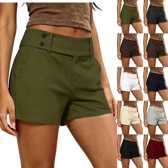 Womens Shorts with Pockets Summer Golf Workout Running Shorts Army Green Casual High Waisted Size L