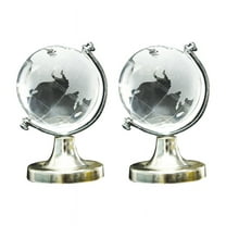 2X Crystal Glass Frosted World Globe Stand Paperweight Home Desk Wedding Decorate