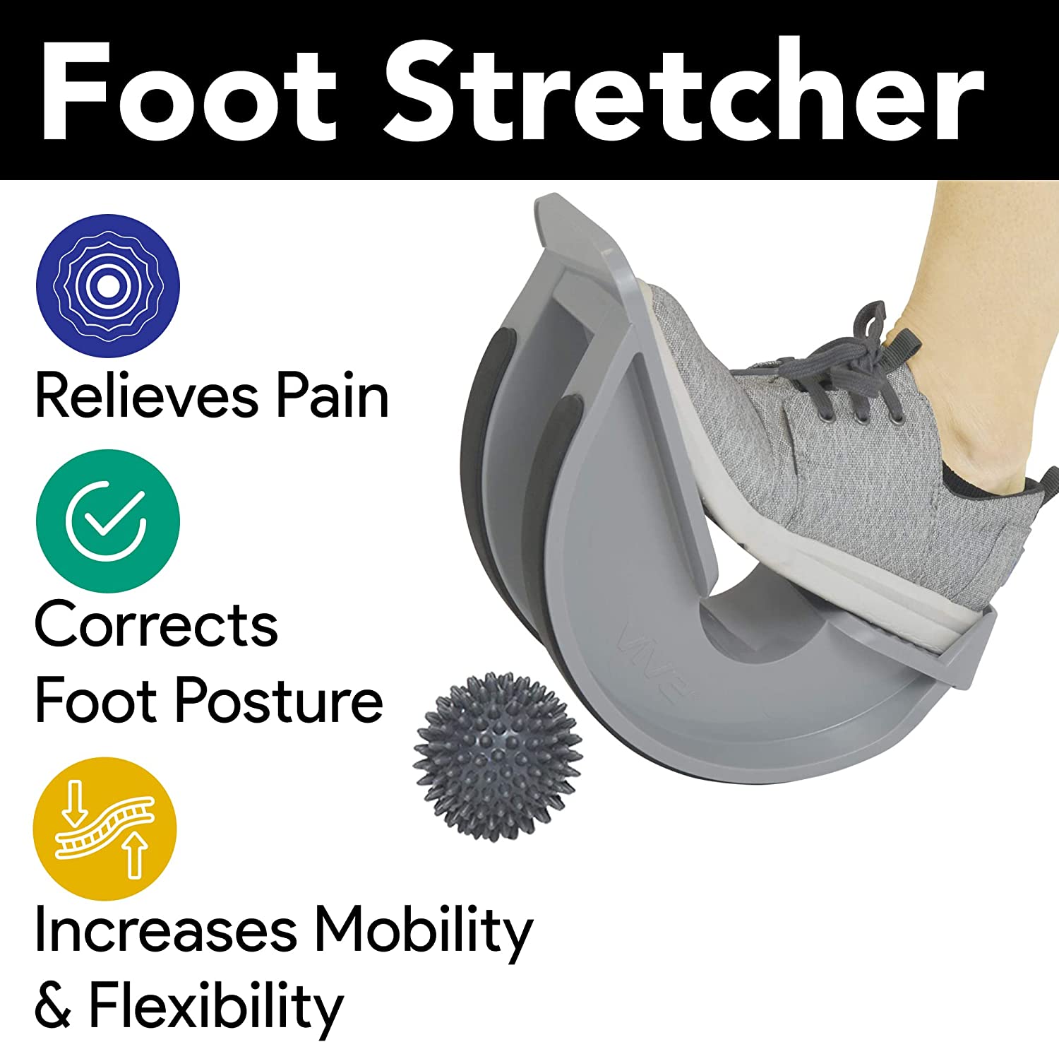 ProHeal Foot Rocker Calf Stretcher with Spiked Ball Massager - for Plantar Fasciitis, Achilles Tendonitis - Calf, Foot, Heel, and Ankle Stretcher - Lower Leg Pain Relief - Gray with Green Ball