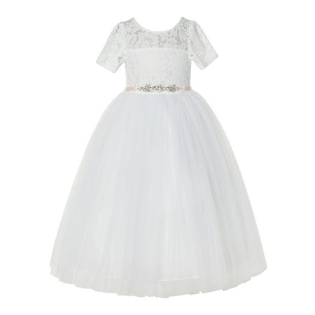 Ekidsbridal Ivory Floral Lace Tulle Flower Girl Dresses Christening Gown for Church Toddlers LG2R4 5