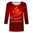 thumbnail image 2 of Uootdi Christmas Tree Christmas Shirts for Women 3/4 Sleeve Tunic Tops Glitter Xmas Classic Print Tshirt Crewneck Pullove Gift r Blouses Gifts, 2 of 5