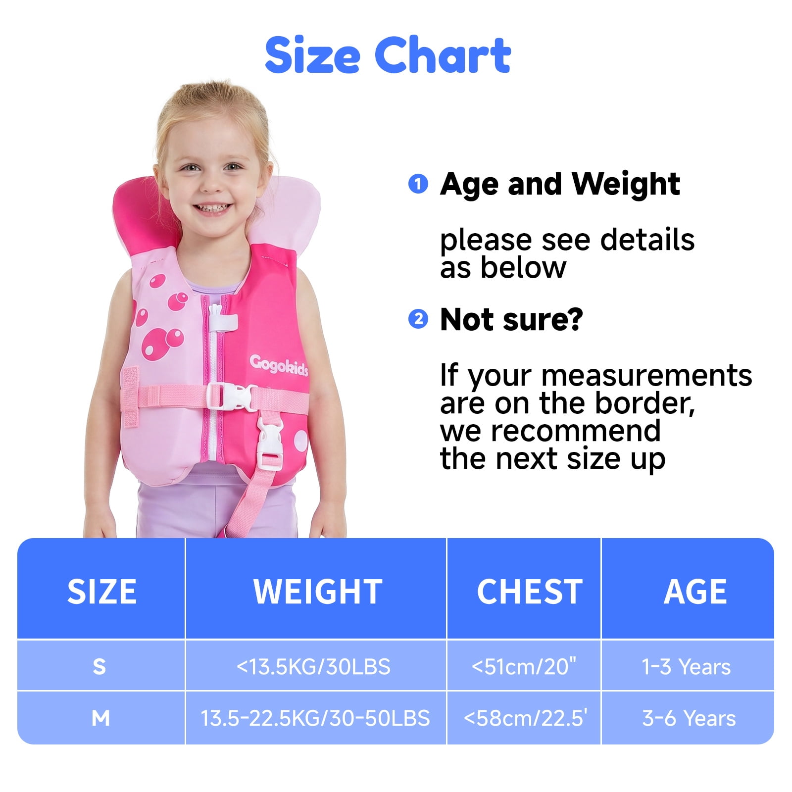 Gogokids Kids Swim Vest Life Jacket Toddler20-50 Lbs,Kids Float Jacket with Adjustable Straps for 1-6 Years Children Boys & Girls Swimming Aid for Pool,Beach & Boat