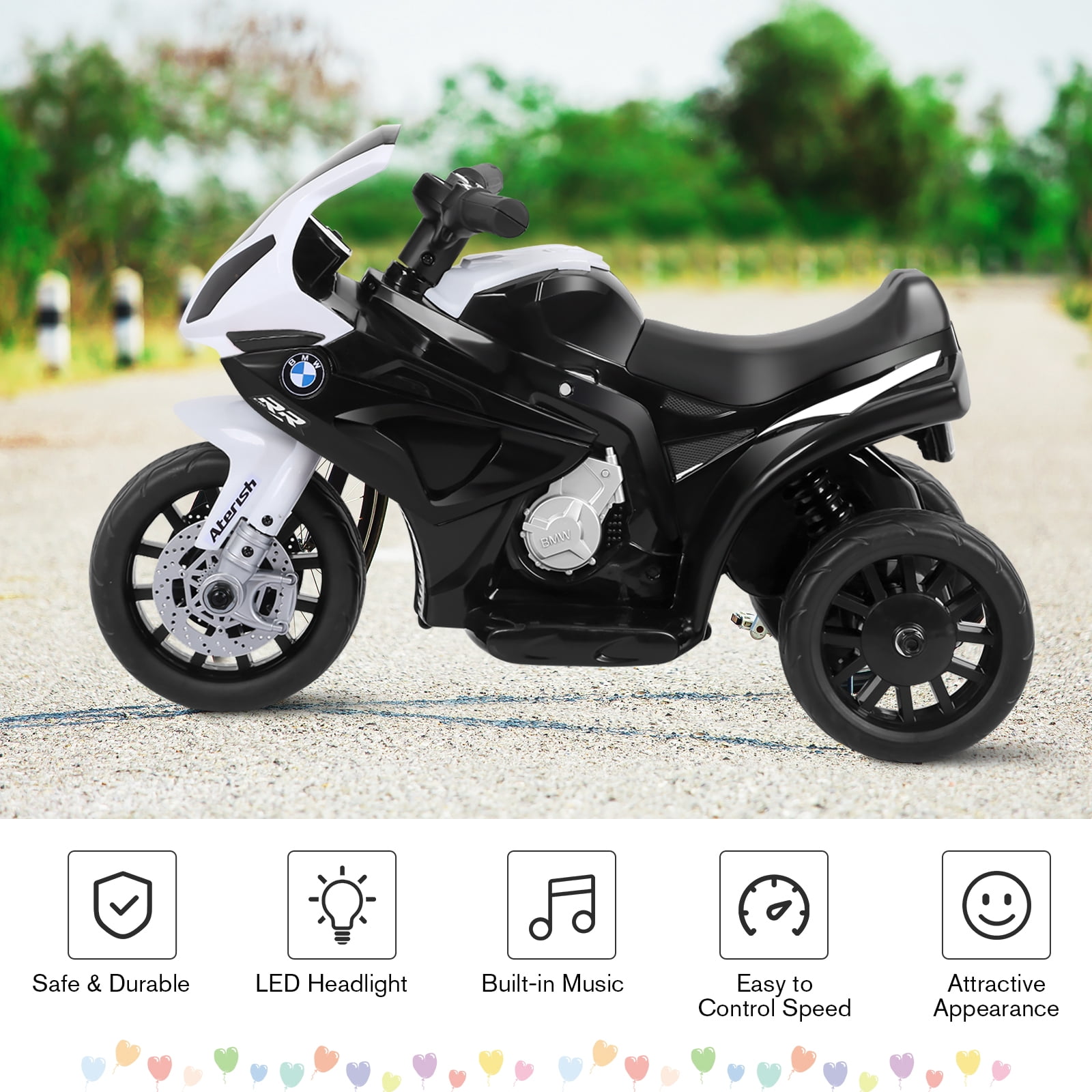 Costway Kids Ride On Motorcycle BMW Licensed 6V Electric 3 Wheels Bicycle Music & Light Black
