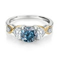 thumbnail image 3 of Gem Stone King 925 Silver and 10K Yellow Gold Ring Cushion Persian Blue Moissanite Half Moon White Moissanite and Lab Grown Diamond Engagement Ring (1.66 Cttw, Size 9), 3 of 5