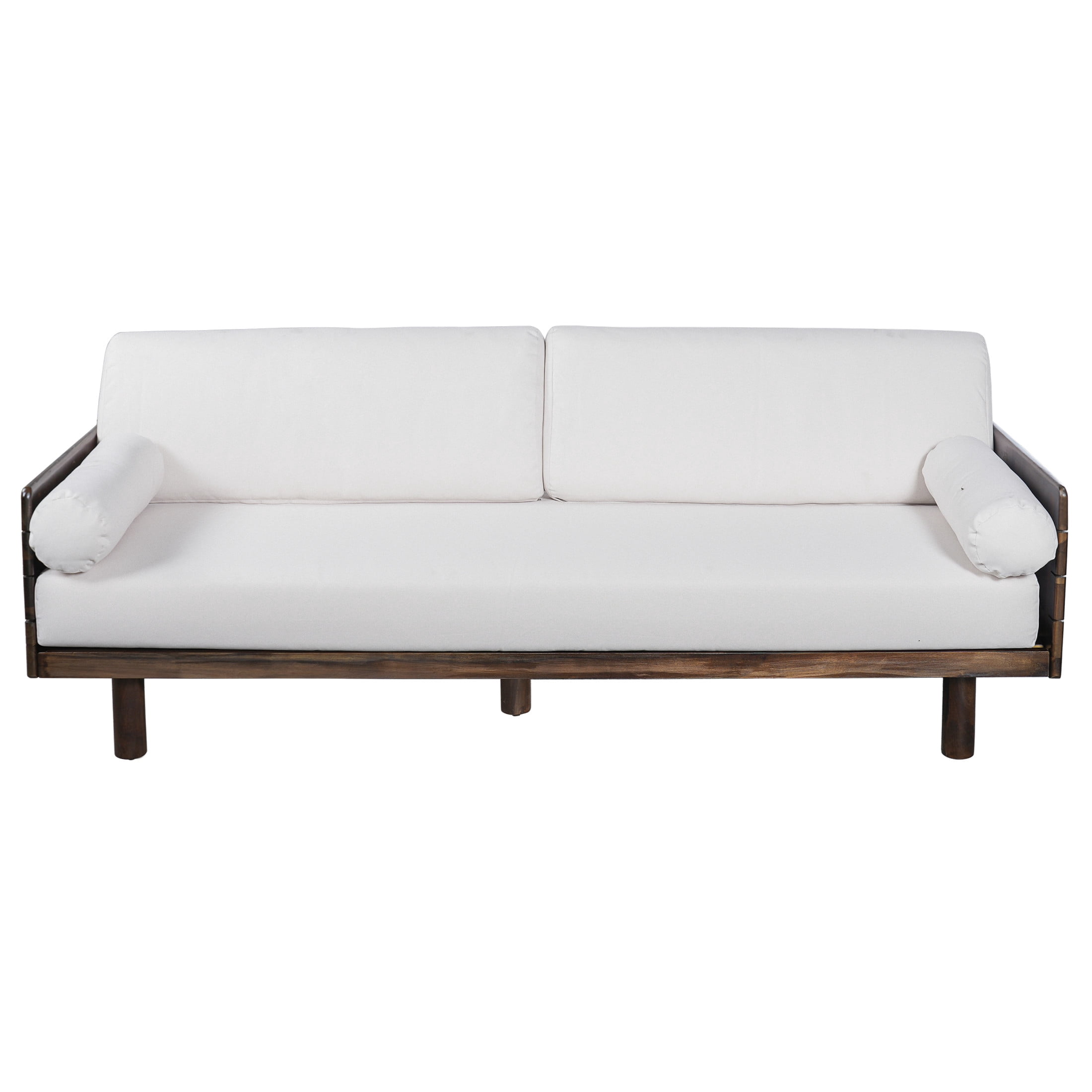 Christopher Knight Home Outdoor Acacia Wood 3-Seat Sofa with Cushions and Bolster Pillows, Dark Brown