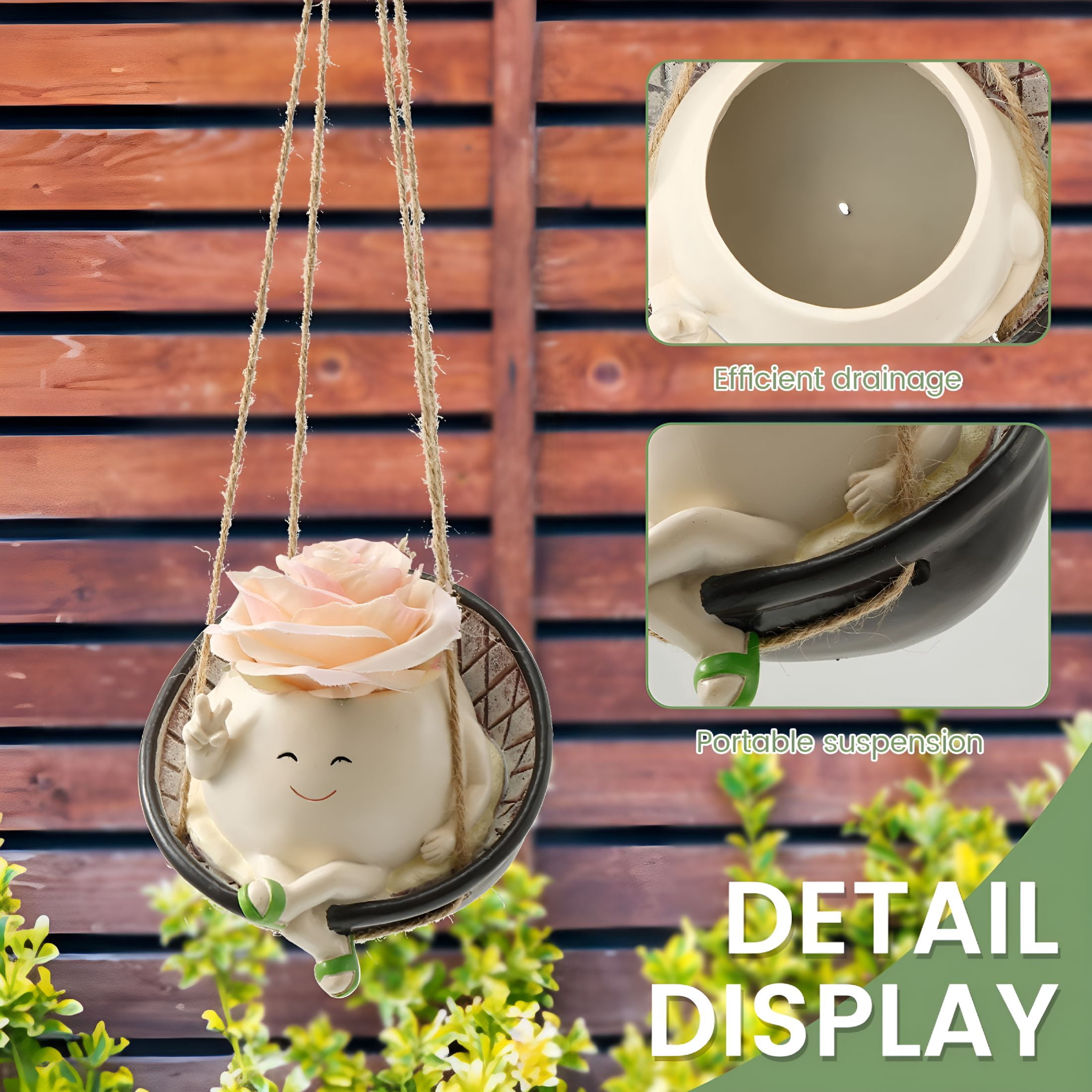 ACDANC Swing Planter Pot Smile Face Swing Flowers Pot Cute Hanging Swing Planter Resin Swing Plant Pot for Indoor Outdoor Resin Hanging Planter Pots for Succulents Pearls 14.3 × 13.5 × 10.8cm