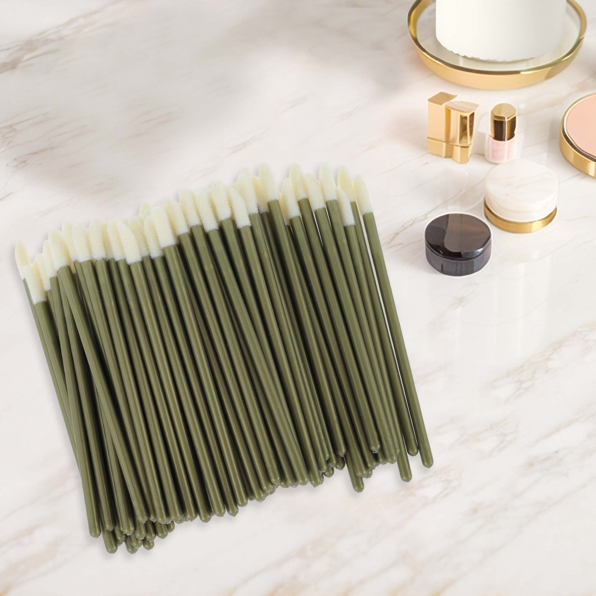 Unique Bargains 100 Pcs Disposable Barreled Solid Rod Lip Brush for Vacation Gold Tone