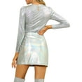 thumbnail image 3 of INSPIRE CHIC Women's Top Long Sleeve Sparkly Glitter Shiny Metallic Tops XS Silver, 3 of 8