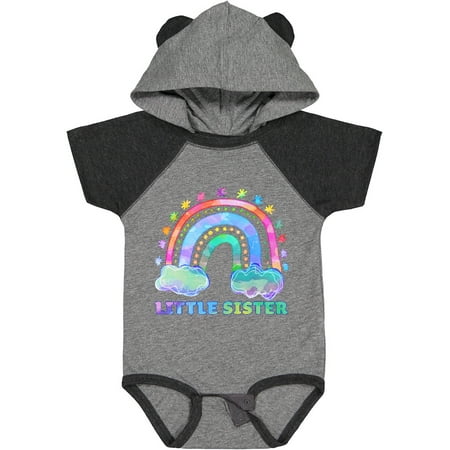 

Inktastic Little Sister Watercolor Rainbow with Clouds Gift Baby Girl Bodysuit
