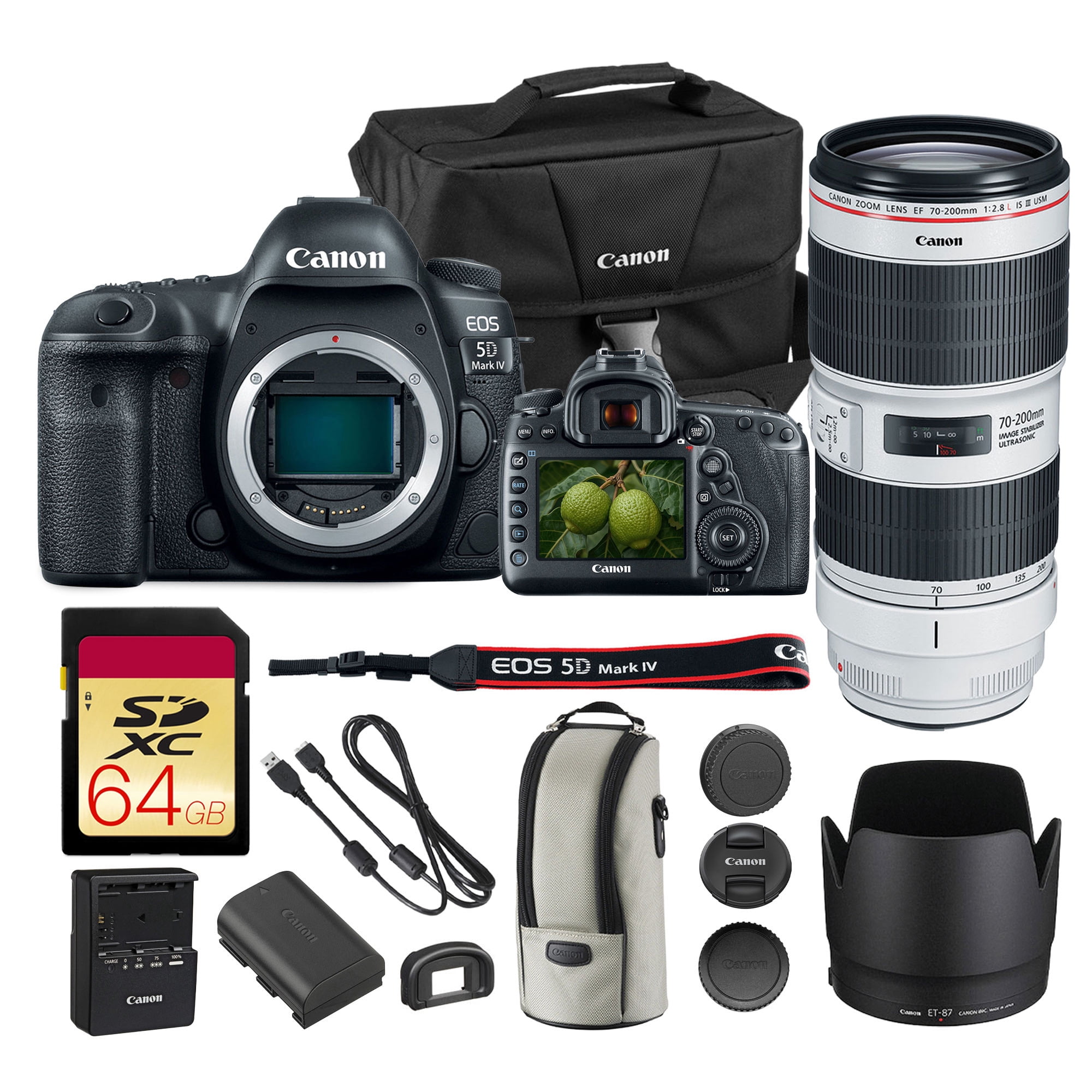 Canon EOS 5D Mark IV DSLR, 34pc Kit with EF 50mm, 75-300mm Lenses