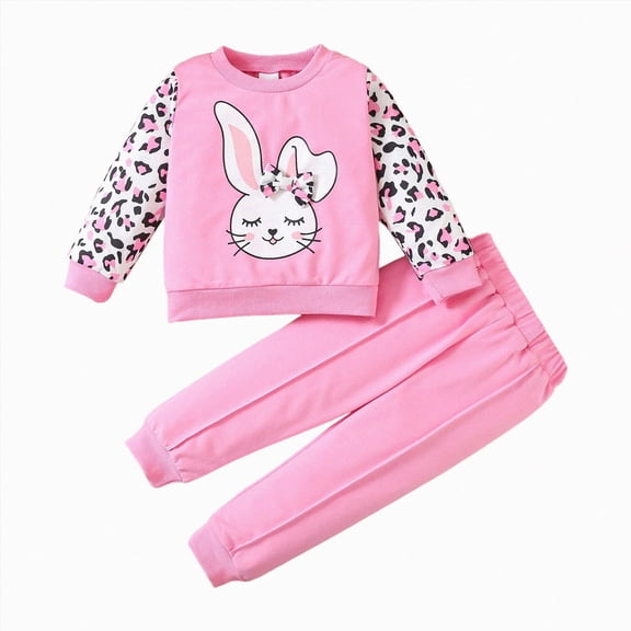 NIEWTR Kids Girls Pajamas 2T 3T 4T 5T Long Sleeve Crewneck Shirt and Pants 2Piece Set Children's Gift Cotton Sleepwear for Toddler Baby Girl Fall Winter Daily(A-Pink,1-2 Years)