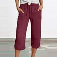 thumbnail image 2 of Dealovy Capri Pants Women Drawstring Elastic Waist Casual Pants 3/4 Length Capris with Pockets Solid Color, 2 of 4