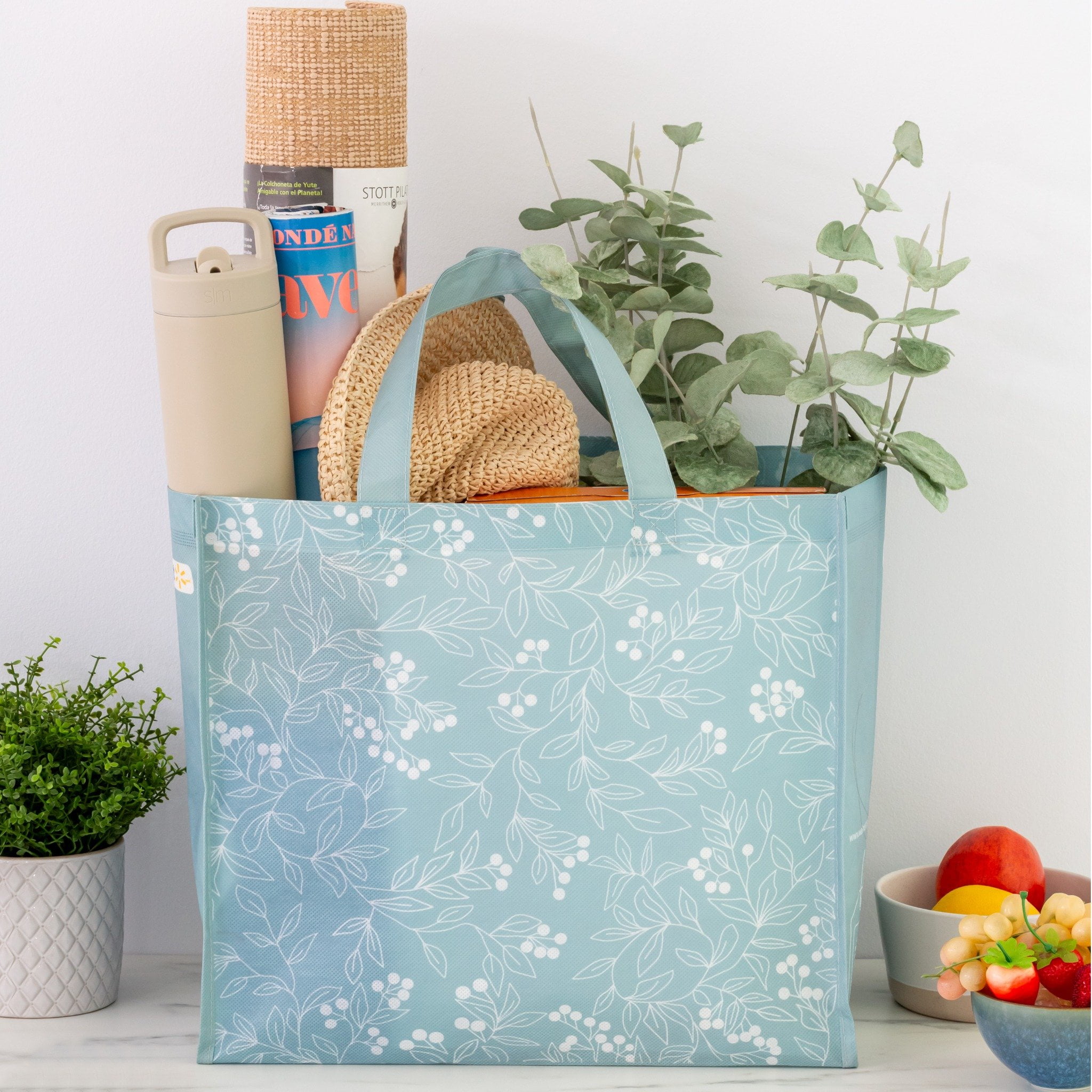 Reusable Grocery Bag with Bottle Holder , Reusable Shopping Bag for groceries, Multipurpose Tote Bag Winter Design, Winter Reusable Grocery Bag
