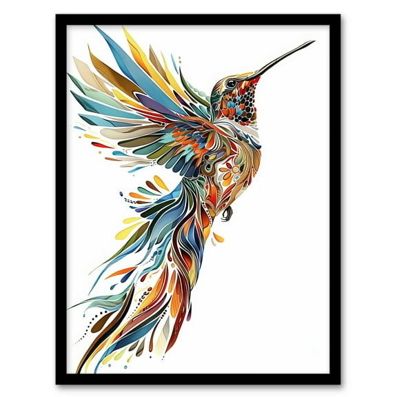 Artery8 Colourful Abstract Sylph Hummingbird Folk Art Living Room Art Print Framed Poster Wall Decor 12x16 inch