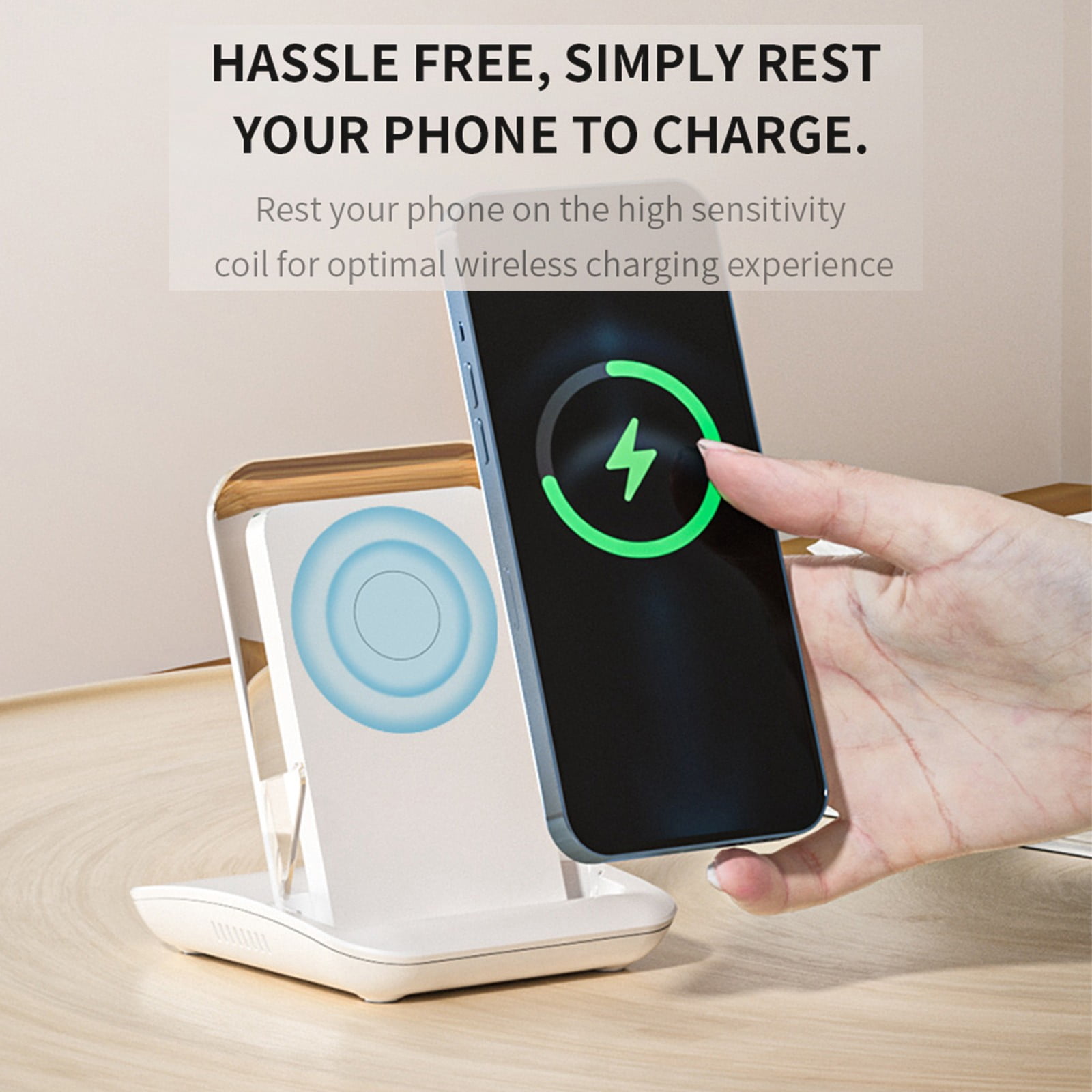 Wireless Charging Station, 65 W Fast Wireless Charger, Phone Stand for Desk, Bottom Amplification, Suitable for Variety of Mobile Phone Models(White 4.1x3.9x4.7inch)