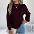 thumbnail image 5 of Weiqiqre Fall Sweaters for Women Lightweight Oversized Crew Neck Long Sleeve Color Block Pullover Rib Knit Blouse Tops, 5 of 8