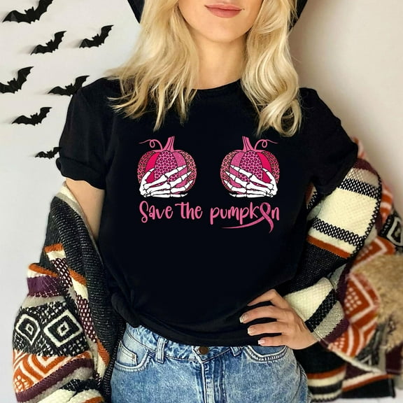 October Pink Awareness Shirt - Skeleton & Pumpkin Charity Design
