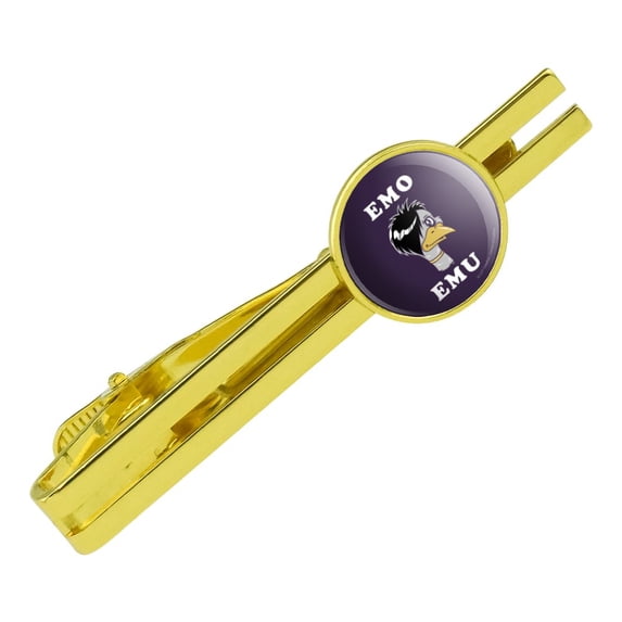 Emo Emu Funny Humor Round Tie Bar Clip Clasp Tack Gold Color Plated
