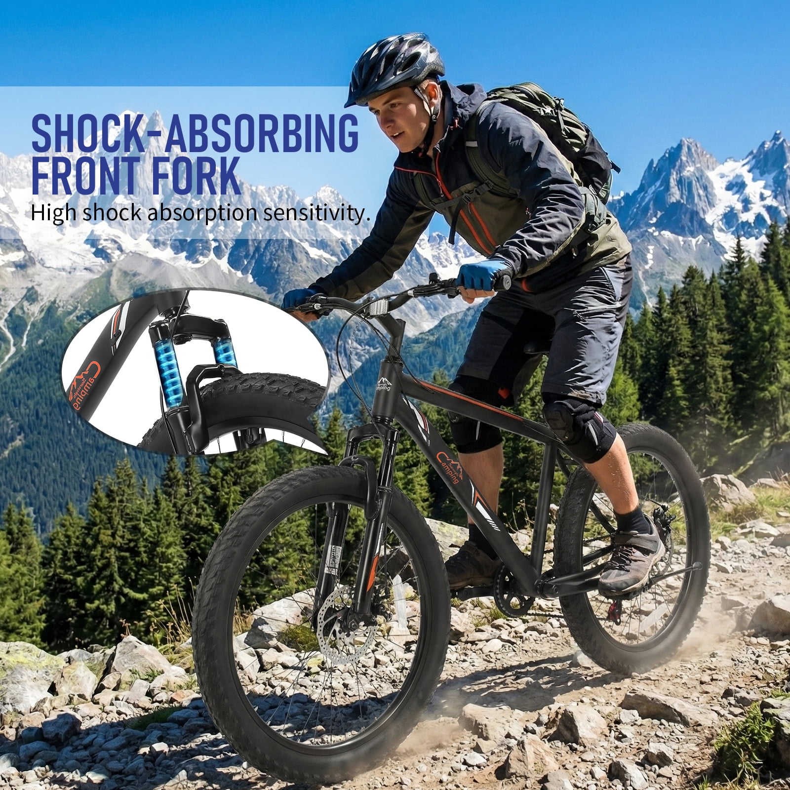 Ktaxon 24 Inch Fat Tire Mountain Bike 7 Speed, Dual Disc Brakes, Twist Shifter Bike for 5'4"+, Black