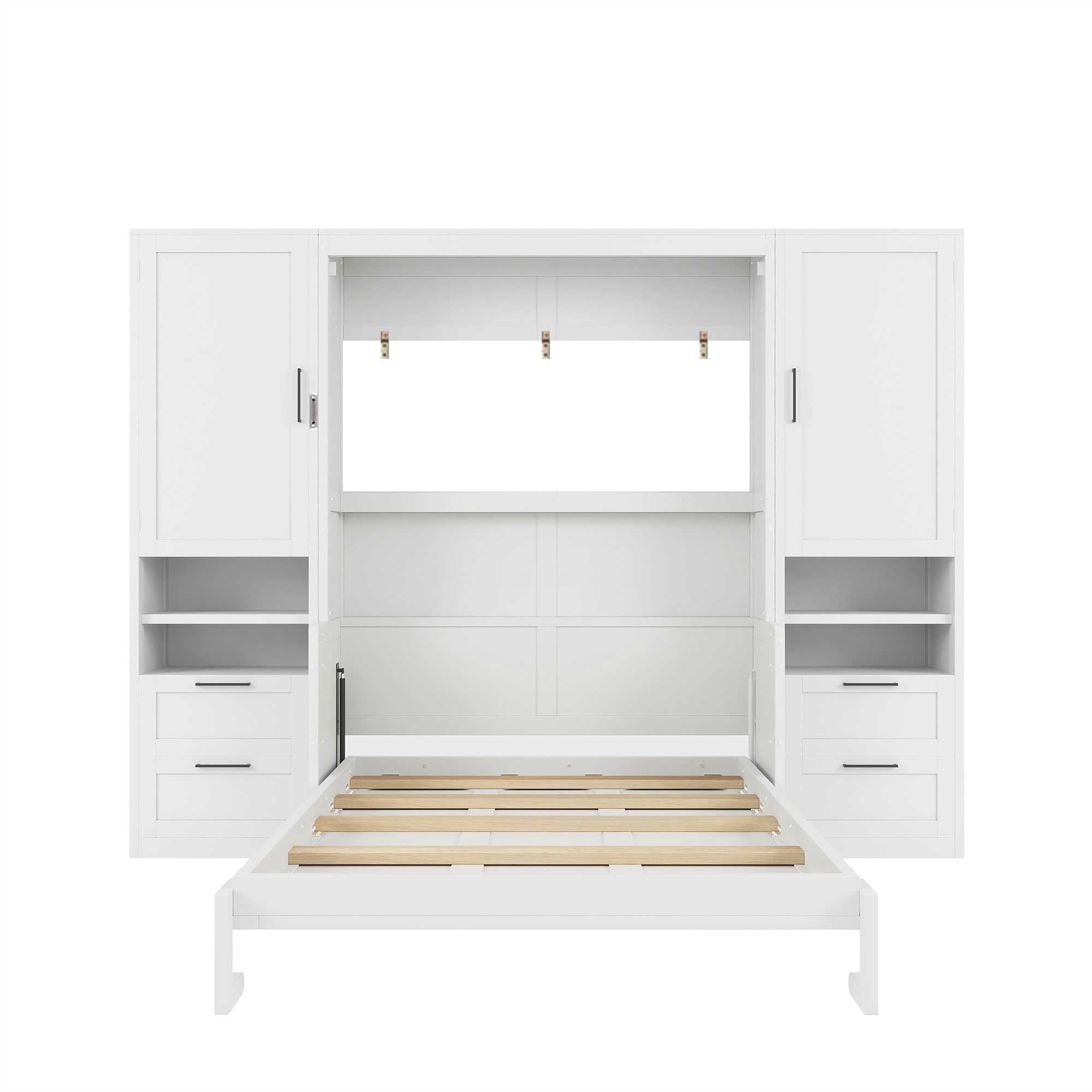 Full Size Murphy Bed with 2 Closet, 4 Drawers and Shelves for Space-Saving Guest Room