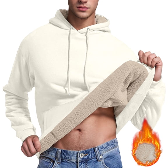 Men Clothing, Hoodies for Men Winter Sherpa Fleece Lined Sweatshirt Heavyweight Warm Long Sleeve Pullover Trendy Solid Color Hoodie