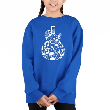 Music Notes Guitar - Girl s Word Art Crewneck Sweatshirt