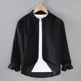 thumbnail image 3 of Mens Dress Shirts Retro Corduroy Stand Up Collar Solid Color Fashionable Long Sleeved Button Down Tops Sizes L, 3 of 3