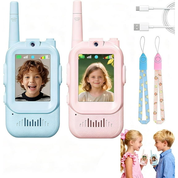 2 Pack Video Walkie Talkies,Rechargeable Video Walkie Talkies,Handheld Video Intercoms for Indoor/Outdoor Play,Family Games,Camping & Hiking,Christmas & Birthday Presents(Blue & Pink)