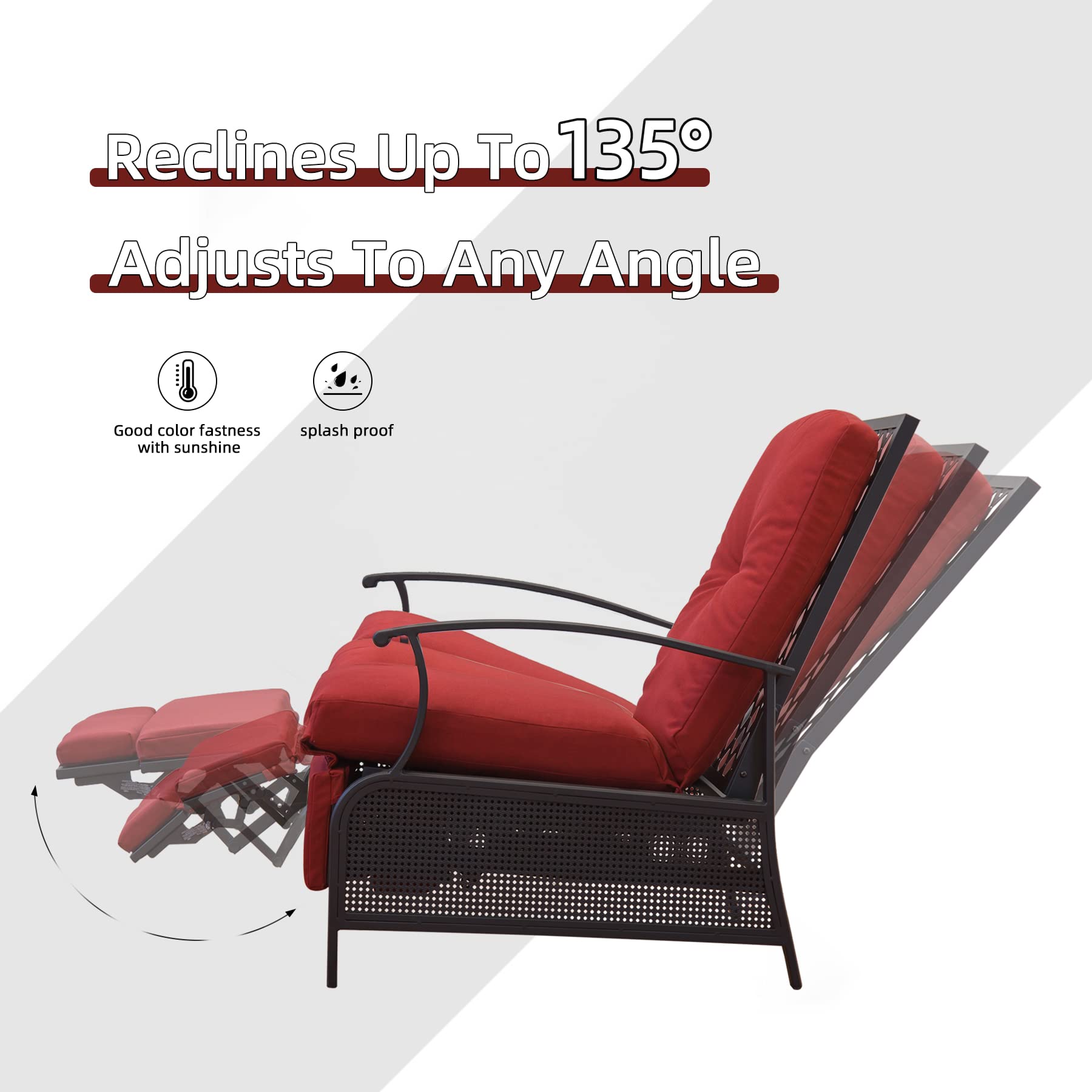 Domi Outdoor Living Adjustable Recliner Chair, Metal Reclining Lounge Chair, Remova Patio Chair - image 3 of 7
