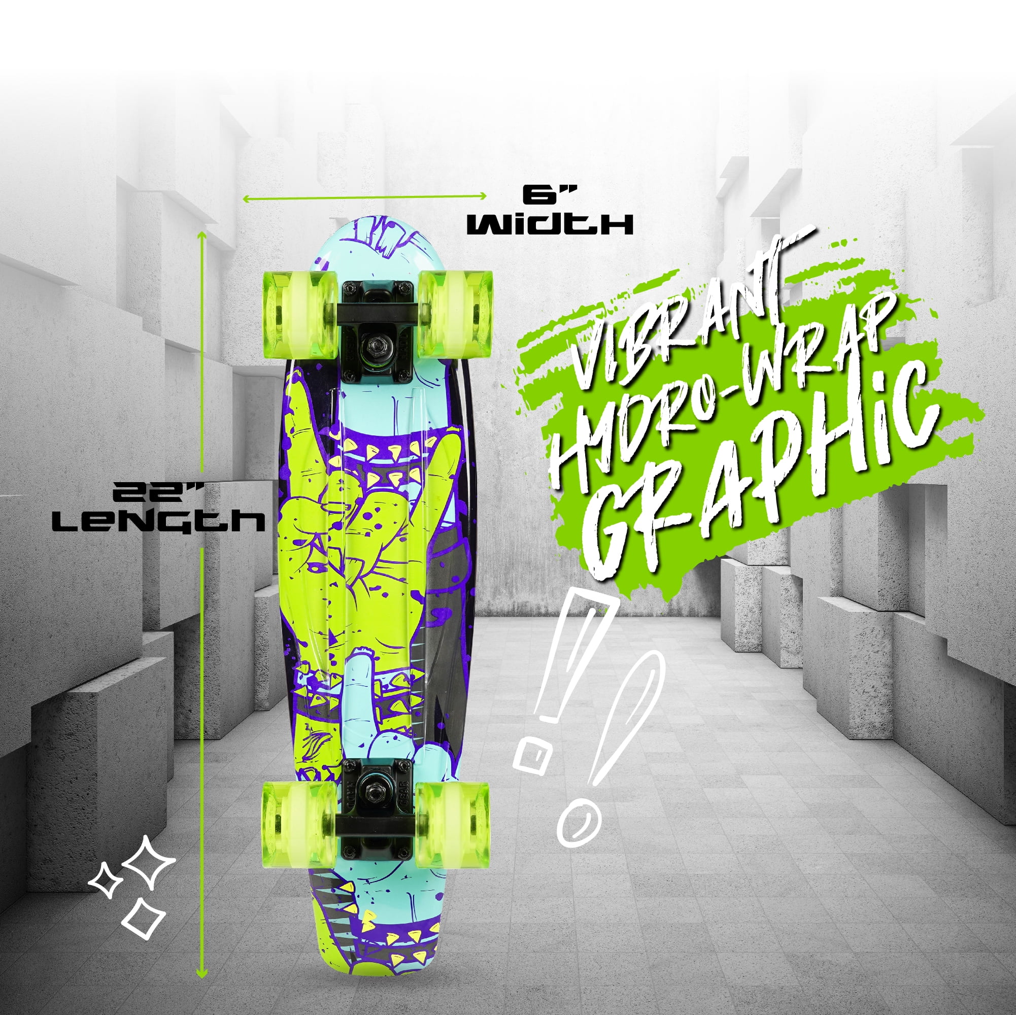 Madd Gear 22" Retro Beginner Skateboard Mini Cruiser- 62 mm Wheels - Rock'N- Beginner Penny Style Board