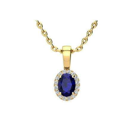 0.67 Carat Oval Shape Sapphire and Halo Diamond Necklace In 14 Karat Yellow Gold With 18 Inch Chain