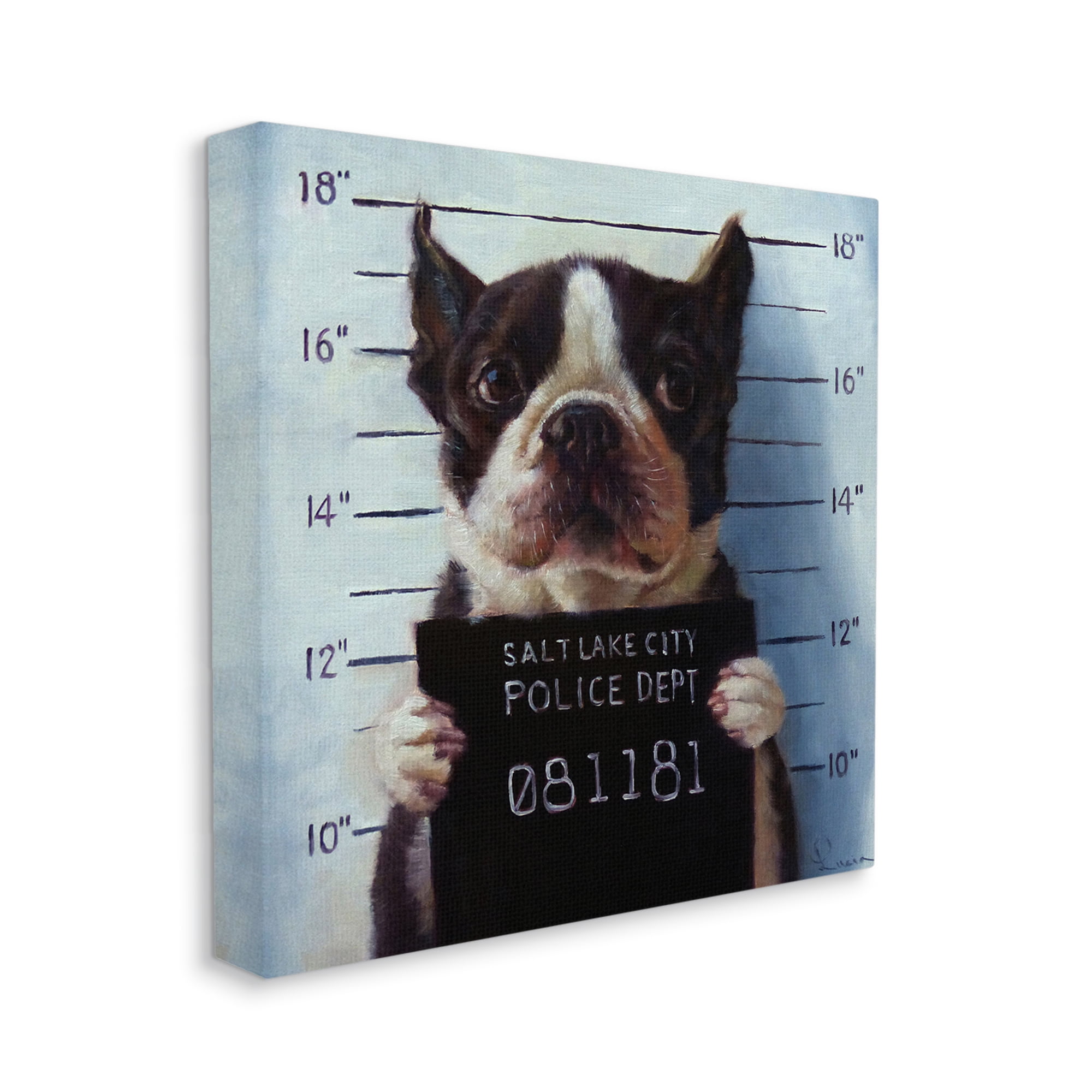 Stupell Industries Funny Boston Terrier Dog Jail Convicted Police Canvas Wall Art, 30 x 30, Design by Lucia Heffernan