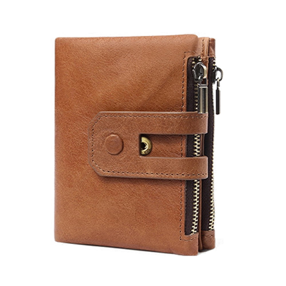 Anself - Vintage Male Purse Coin Bag Short Money Bags Double Zipper Men&#39;s Wallet Leather Card ...