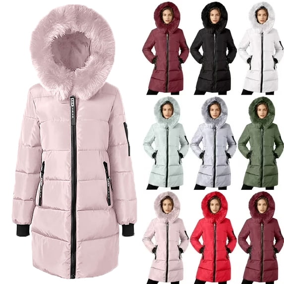 Ndbuld Women's Winter Jacket Coat Fleece Lined Long Fluffy Coat Hooded Long Winter with Pockets Warm Parka Coat on Clearnce,S-3XL,Green