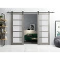 thumbnail image 3 of Sturdy Double Barn Door 84 x 96 inches | Quadro 4002 Nebraska Grey with Frosted Glass | Stainless Steel 14FT Rail Hangers Heavy Set | Solid Panel Interior Doors, 3 of 5