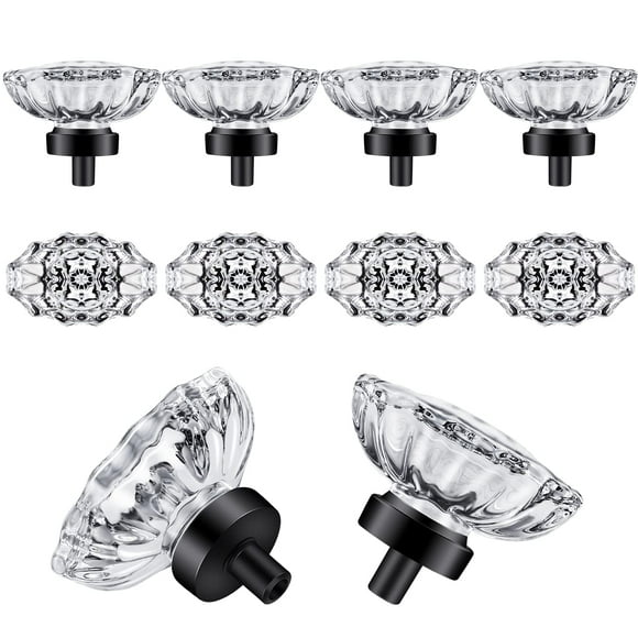 SHINY HANDLES 8 Pack Crystal Glass Cabinet Knobs Oval ,Vintage Matte Black Crystal Knobs for Dresser Drawer, Kitchen