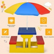 KOTEK Kids Picnic Table, Outdoor Kids Table and Bench Set w/Removable Umbrella, Plastic Children Patio Furniture, Toddler Picnic Tables for Backyard, Garden, Nursery, Gift for Boys Girls (Multicolor)