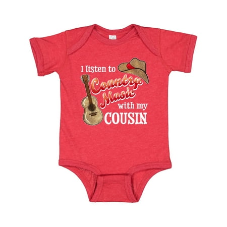 

Inktastic I Listen to Country Music with my Cousin Guitar and Hat Gift Baby Boy or Baby Girl Bodysuit
