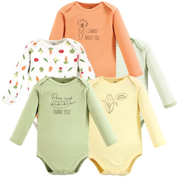 Touched by Nature Unisex Baby Organic Cotton Long-Sleeve Bodysuits, Peas And Thank You, Preemie