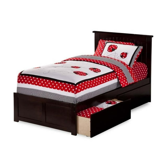 Leo & Lacey Lit Plateforme Simple avec Rangement, Couleur Espresso