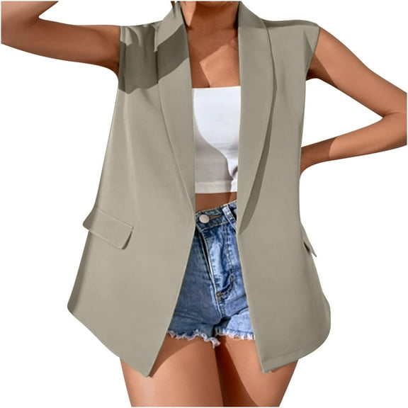 APEXFWDT Sleeveless Blazer Jackets for Women Lightweight Fashion Casual Open Front Work Office Vest Tops Summer Spring Vest Jacket
