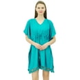 thumbnail image 4 of Bimba Women's V-Neck Tassel Kaftan Short Drawstring Waist Caftan Beachwear Coverup Dress, 4 of 9