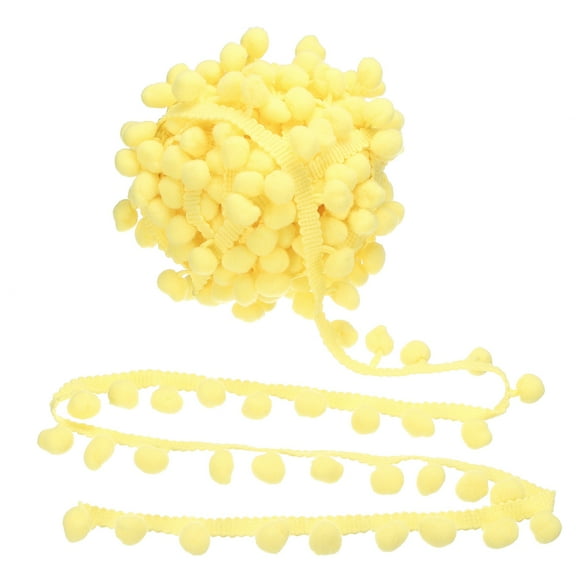 Uxcell 10 Yards Pom Pom Trim Ribbon, 1" Wide Light Yellow Pom Pom Ball Fringe Trim Ribbon for DIY Crafts Curtain Clothes Pillow Home Decoration