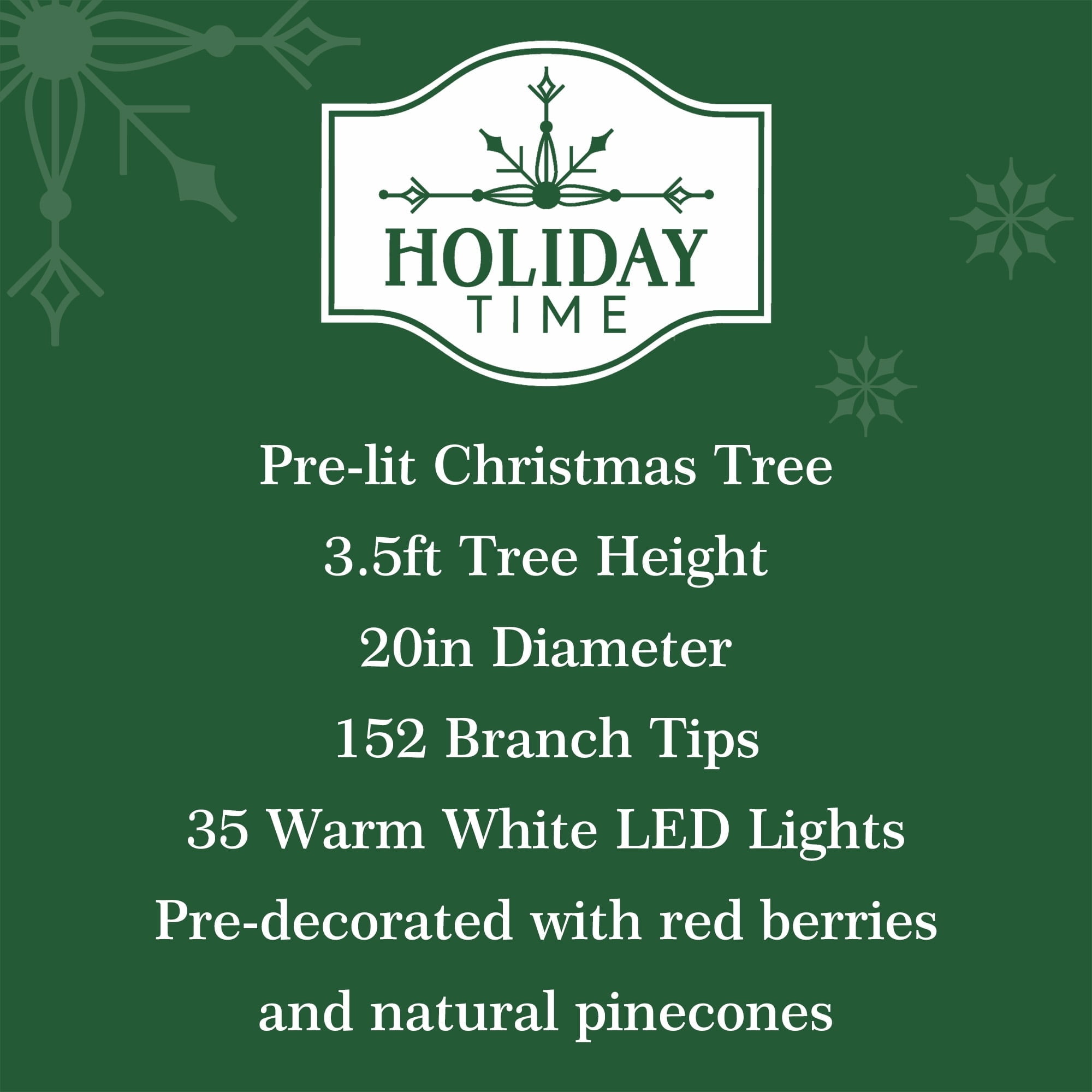 3.5' Pre-Lit Green Artificial Porch Christmas Tree with 35 Warm White LED Lights in Decorative Base, by Holiday Time